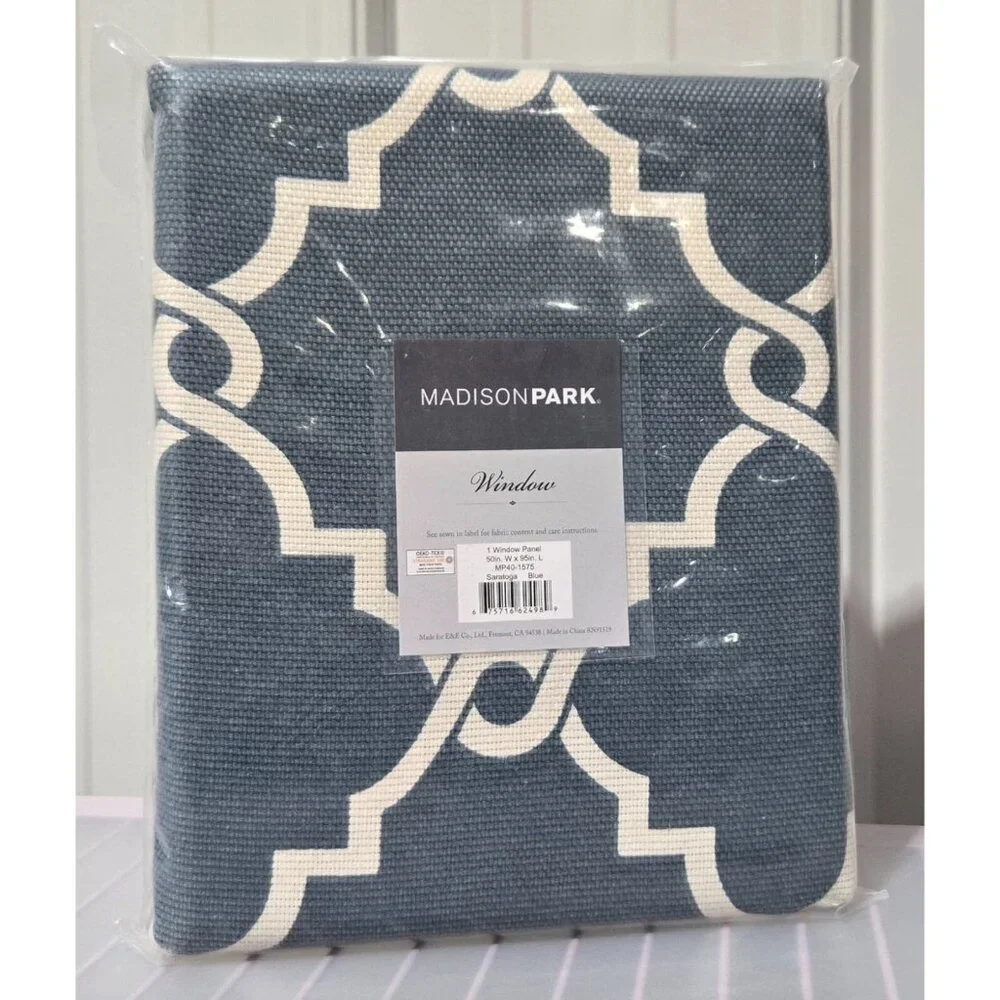 Madison Park Sereno Fretwork Teal Blue Light Filtering Curtain Panel 50